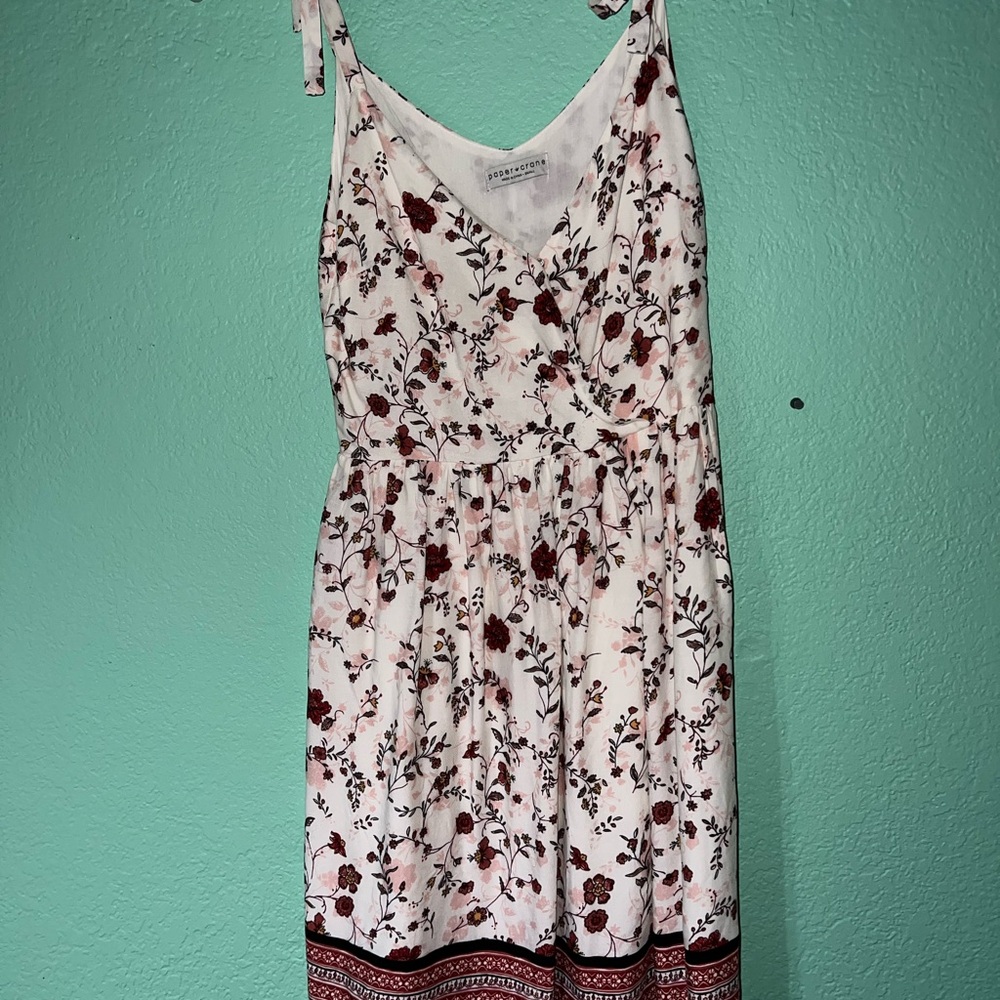 Paper Crane White Floral Tie-Shoulder Mini Dress